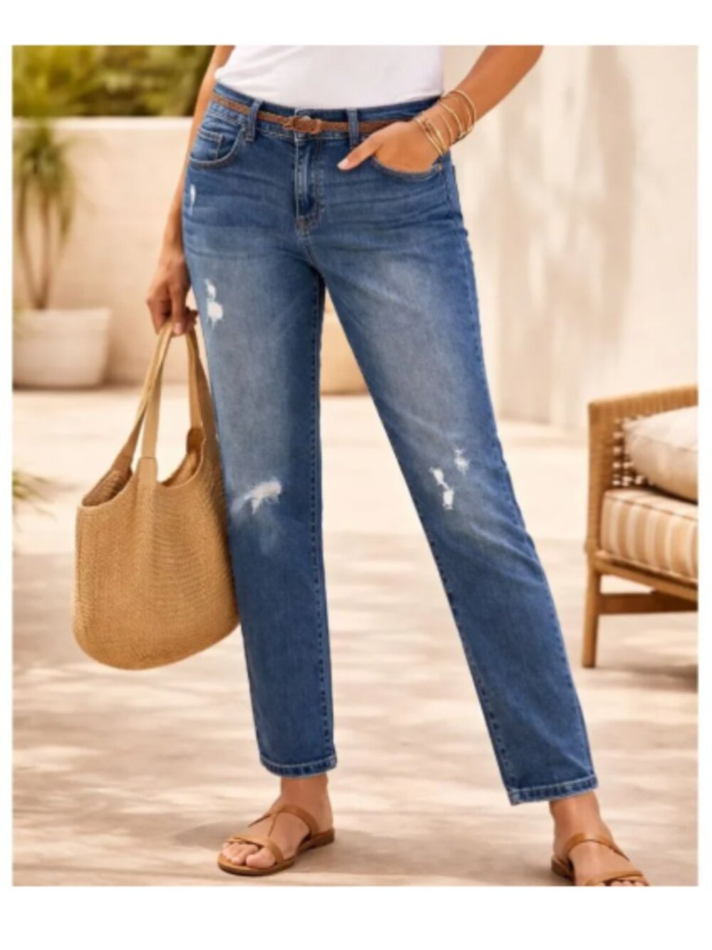 Chico’s Platinum Boyfriend Jeans with Light Distressed Detailing Size 8 Petite